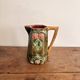 Ancien Pichet Carafe Faïence Céramique Barbotine Onnaing Vert Rose Fleurs