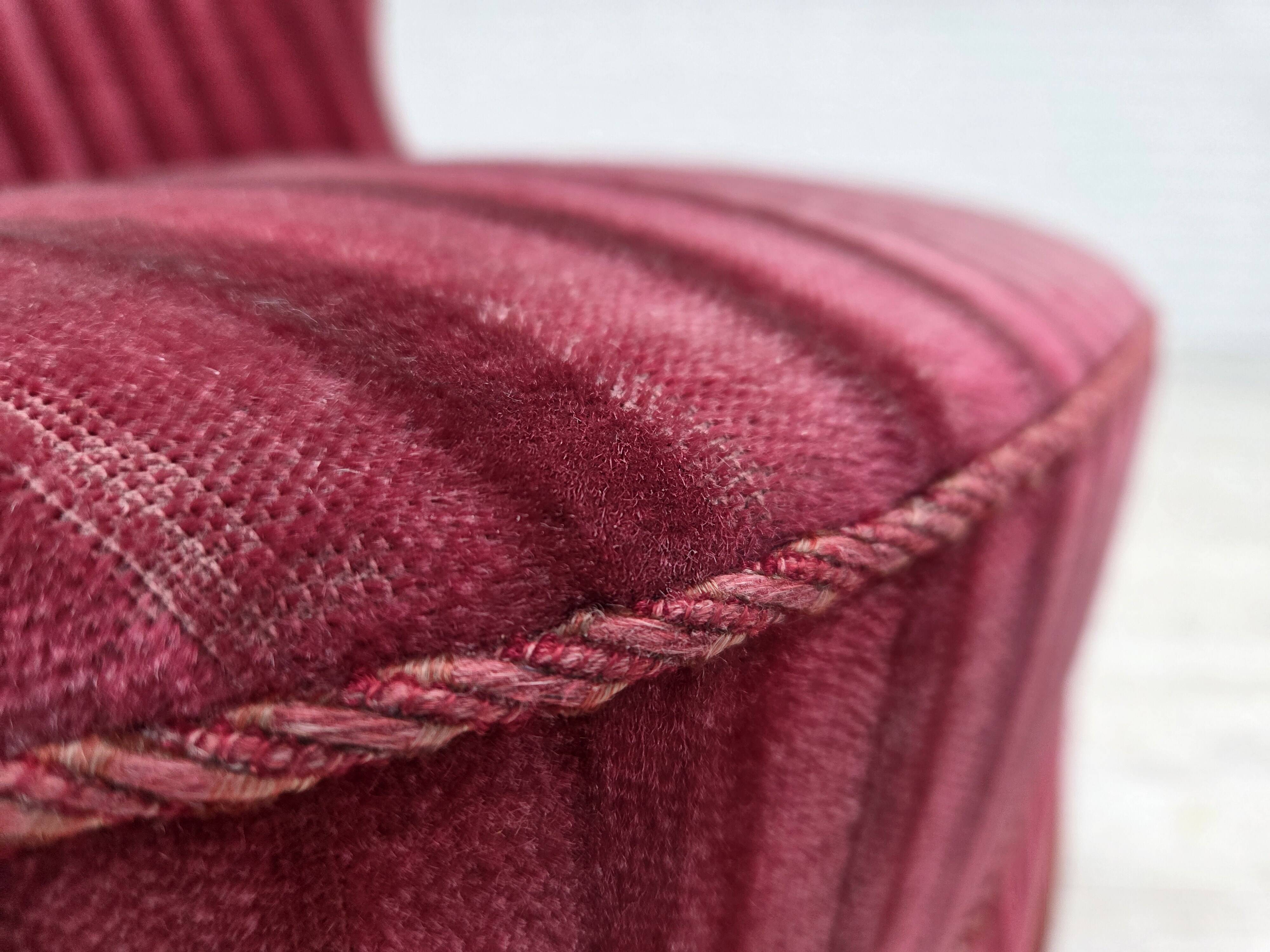 1960s, Danish armchair, original striped red furniture velour.