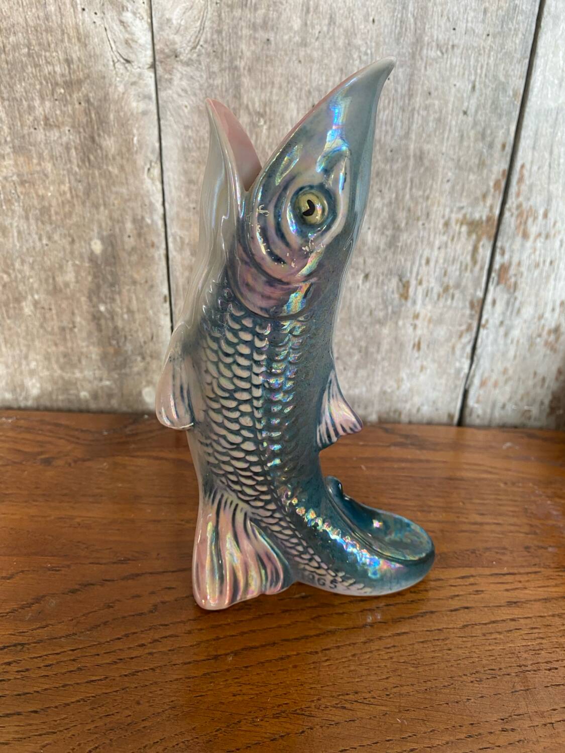 Antique fish shaped vase porcelain from france iridescent vintage