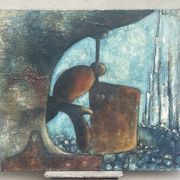 Oil, acrylic? composition on canvas, signed Christian Amel 73