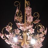 Vintage Murano Glass Chandelier Pink Flowers, 1970