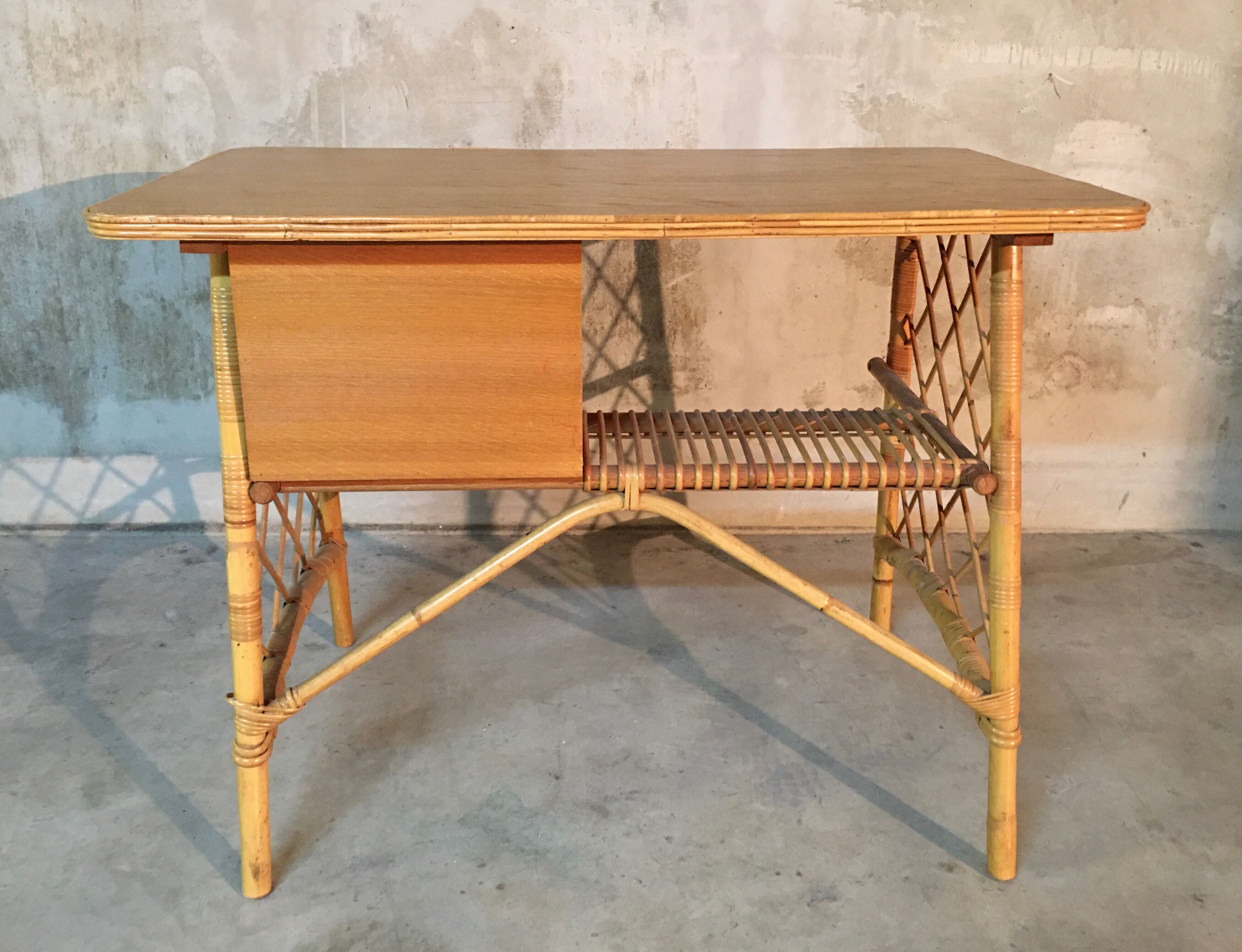 Louis Sognot rattan desk and his chair