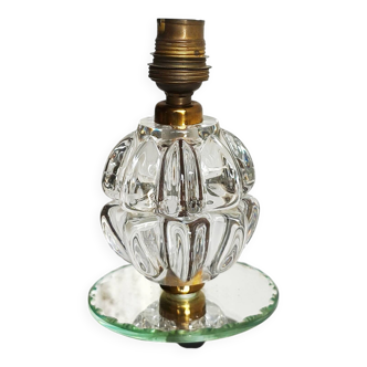Pied de lampe en cristal Pierre d'Avesn, laiton et miroir