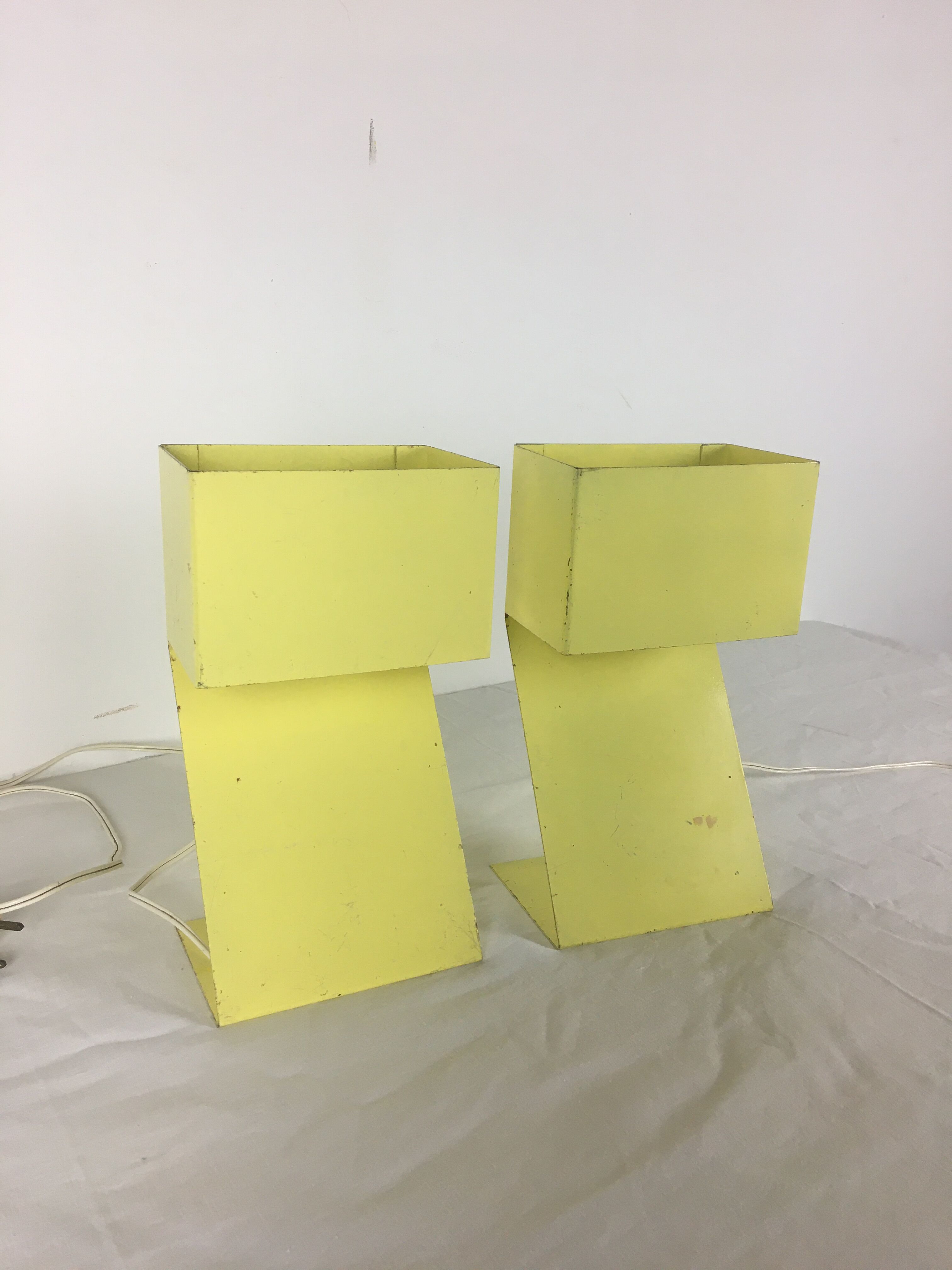 Pair of folded metal bedside lamps 1950
