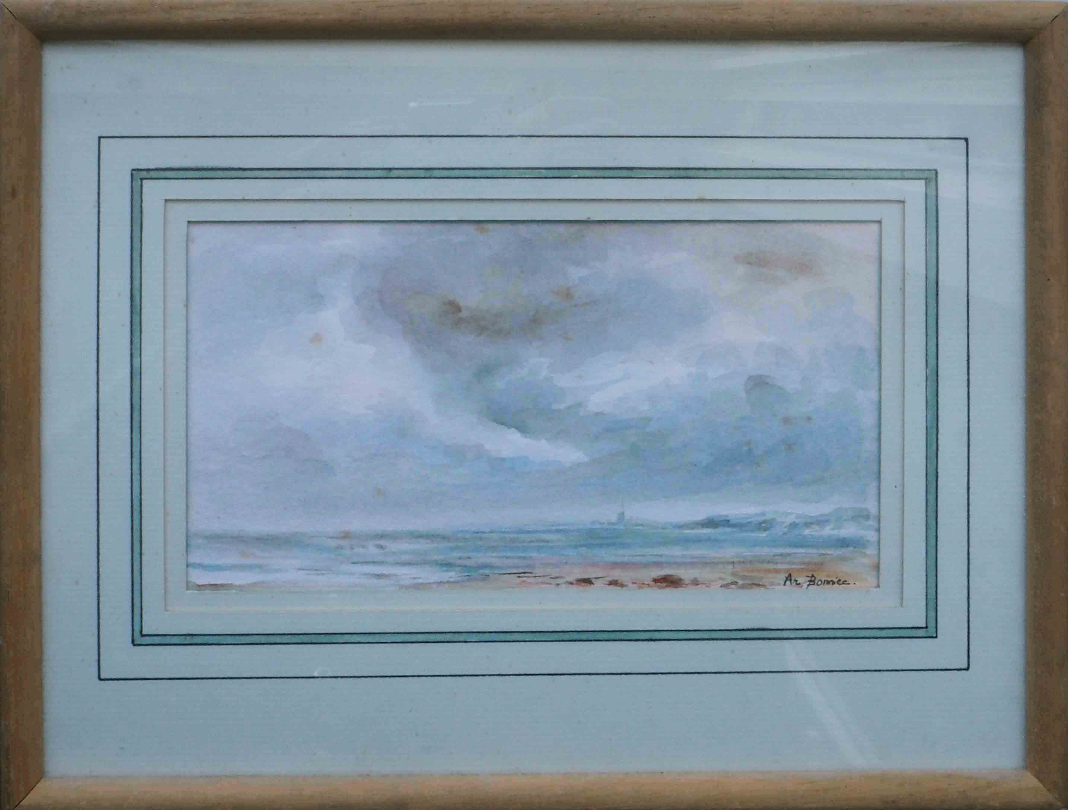 Watercolor painting marine seaside beach signed ar bonniec + frame