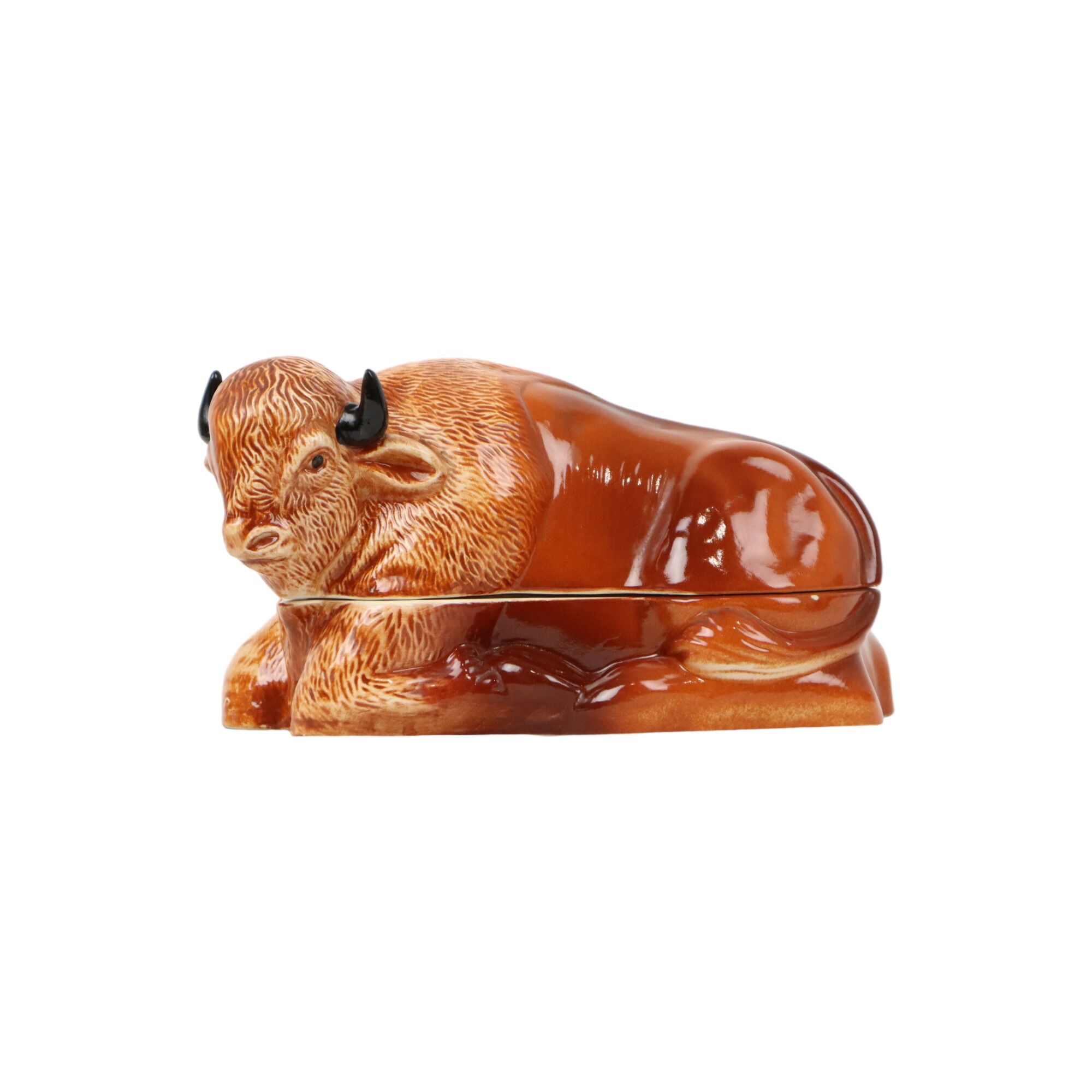 Sixties michel caugant bison tureen pâté mold glazed earthenware 25cm