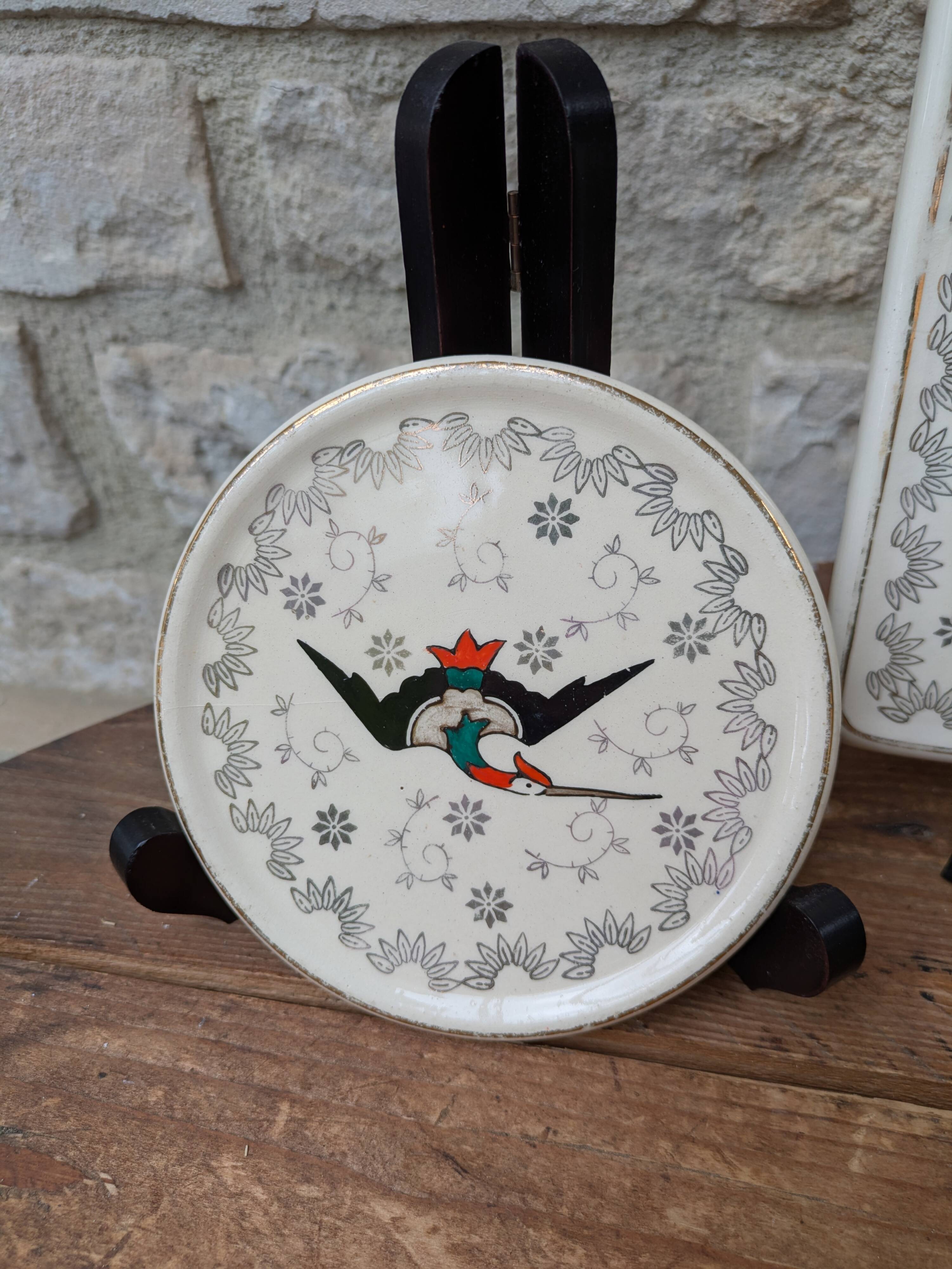 Dessous de plat et 2 dessous de bouteille Longwy modèle Chypre