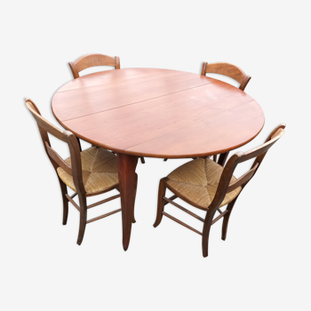 Table ronde en merisier et 4 chaises