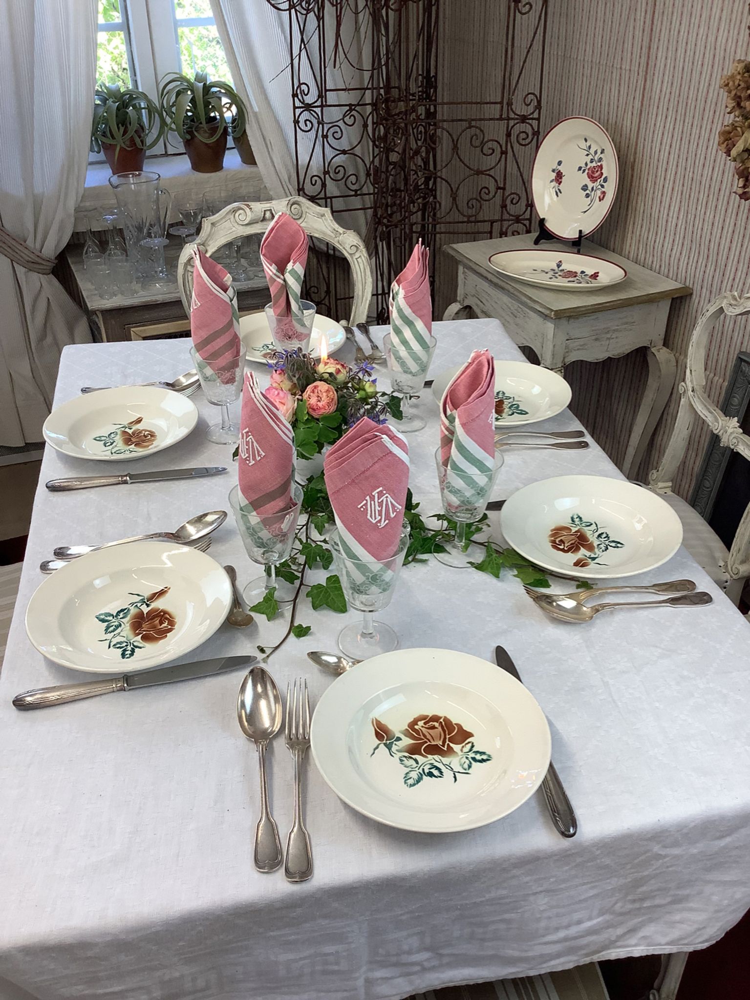 6 old Digoin soup plates