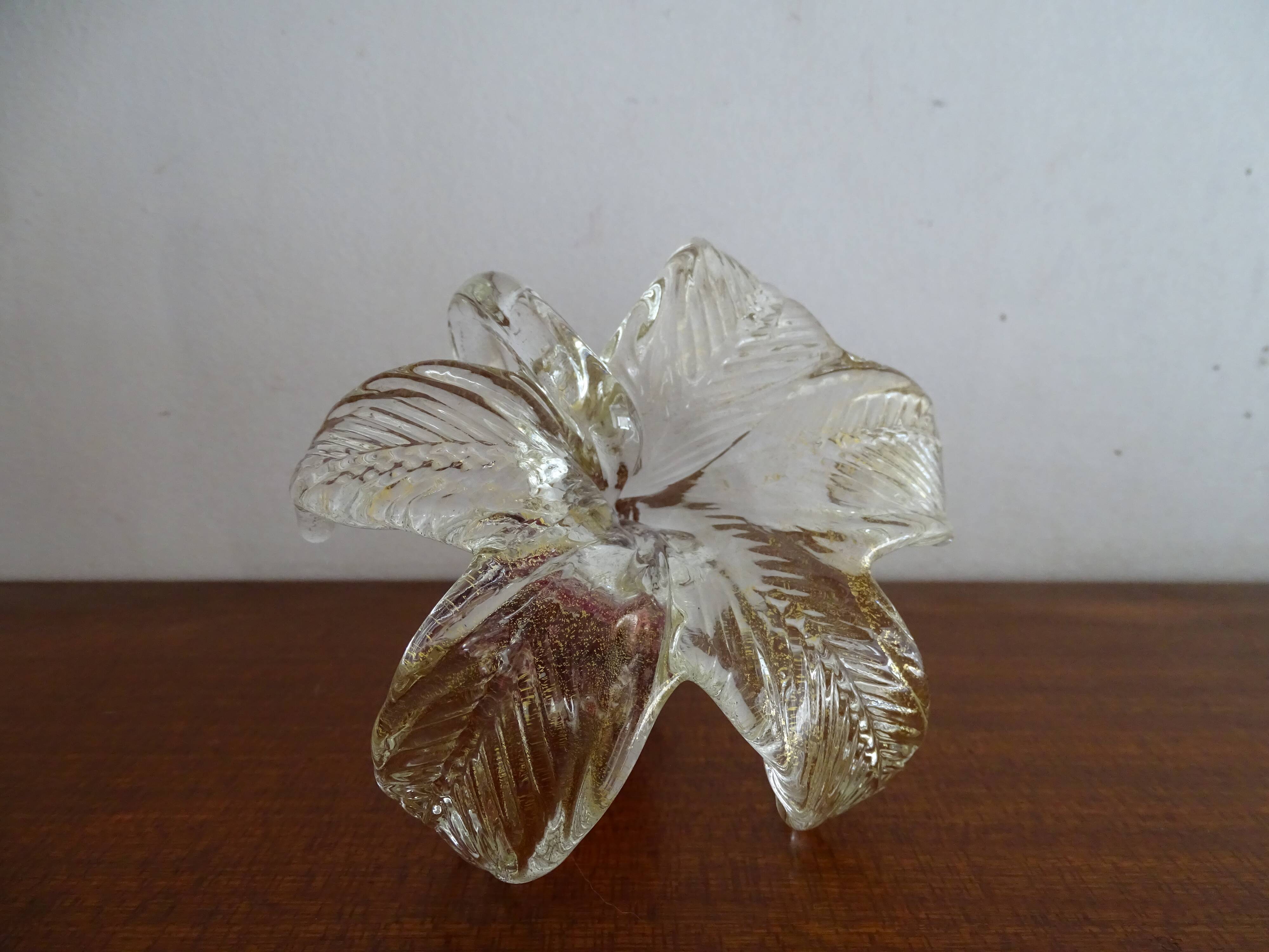 Bougeoir fleur verre  Murano poudre d'or