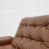 Tufted leather borkum two-seater sofa by johan bertil for ikea 1970s