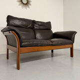 Vintage black leather Dreipunkt Scala design 2-seater sofa.