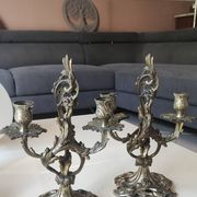 Pair of Candelabra in Louis XV/Rocaille Style, 2 lights. In gilded bronze, 19th century.