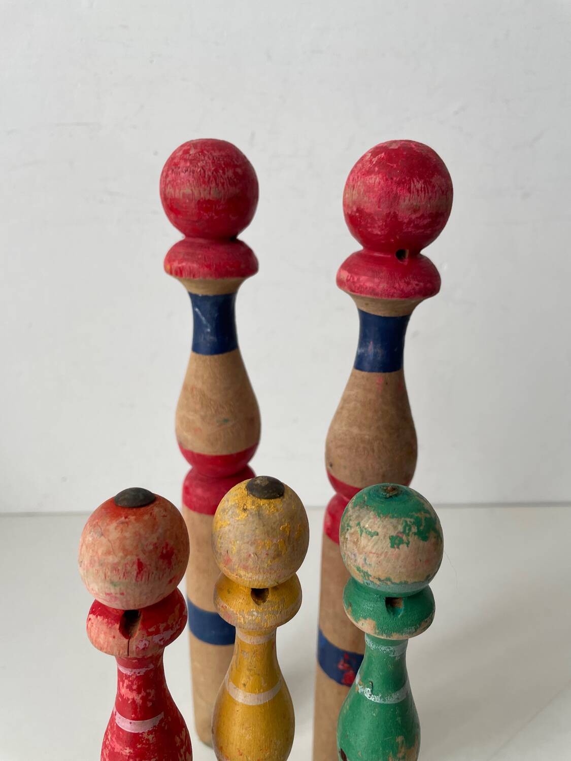 Old wooden bowling pins