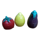 Trio salt shakers pepper vegetables and fruits in slip