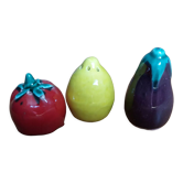 Trio salières poivriers légumes et fruits en barbotine