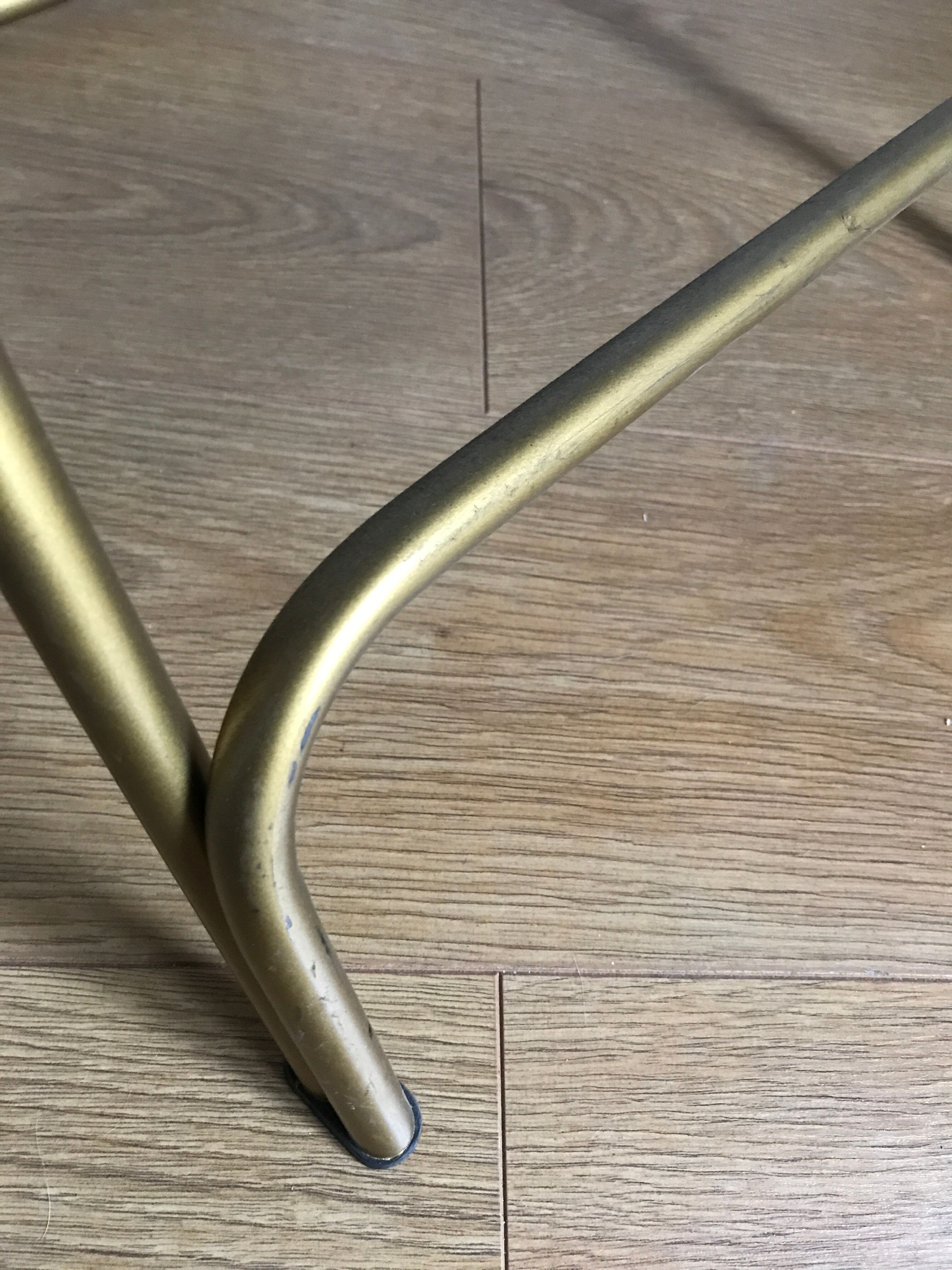 Vintage folding chair lafuma chantazur with striped gold fabric