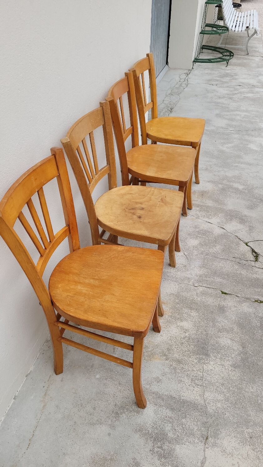 Series of 4 chairs of bistrot restaurant old 1950