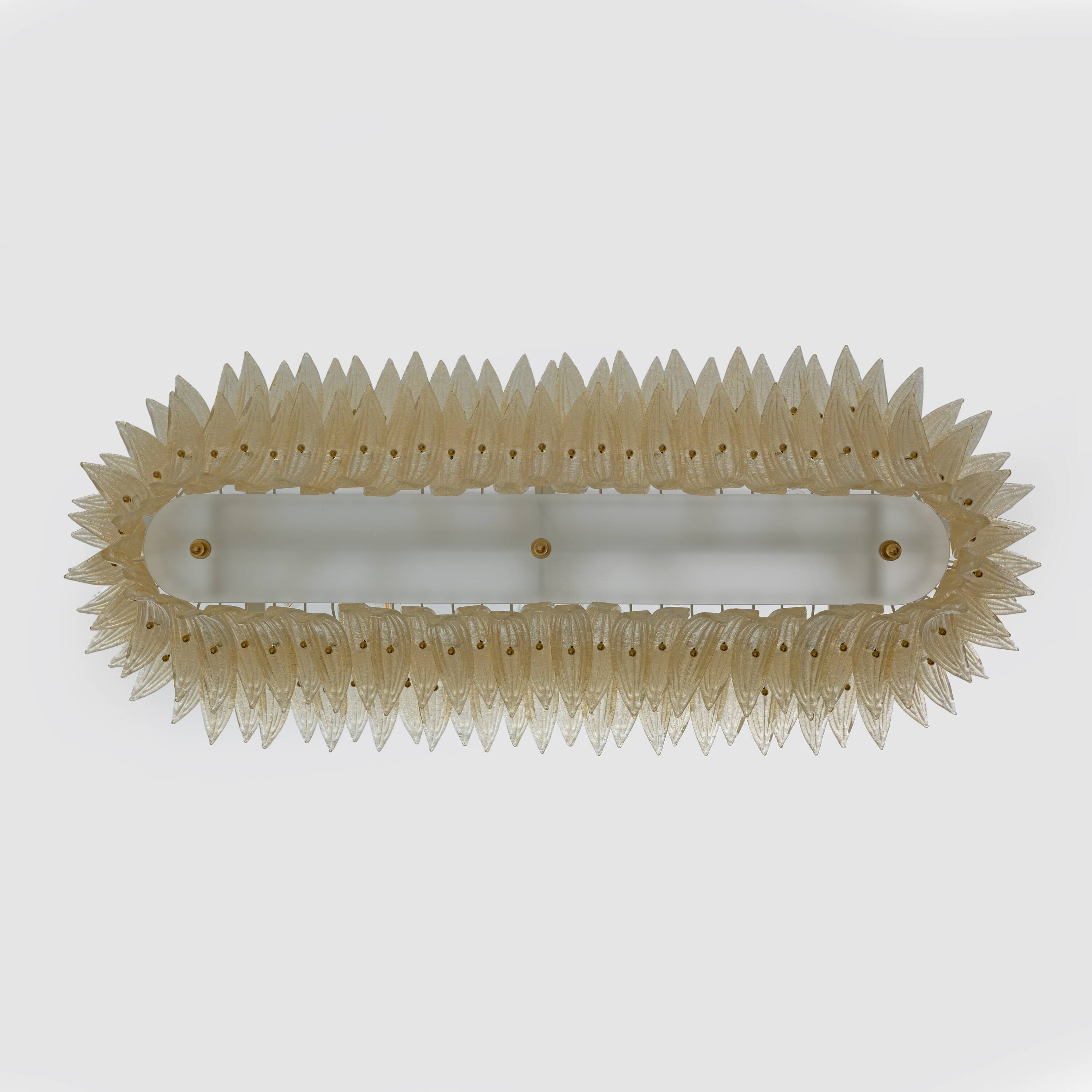 Mid-century Modern Style Italian Murano Glass and Brass Palmette Chandelier