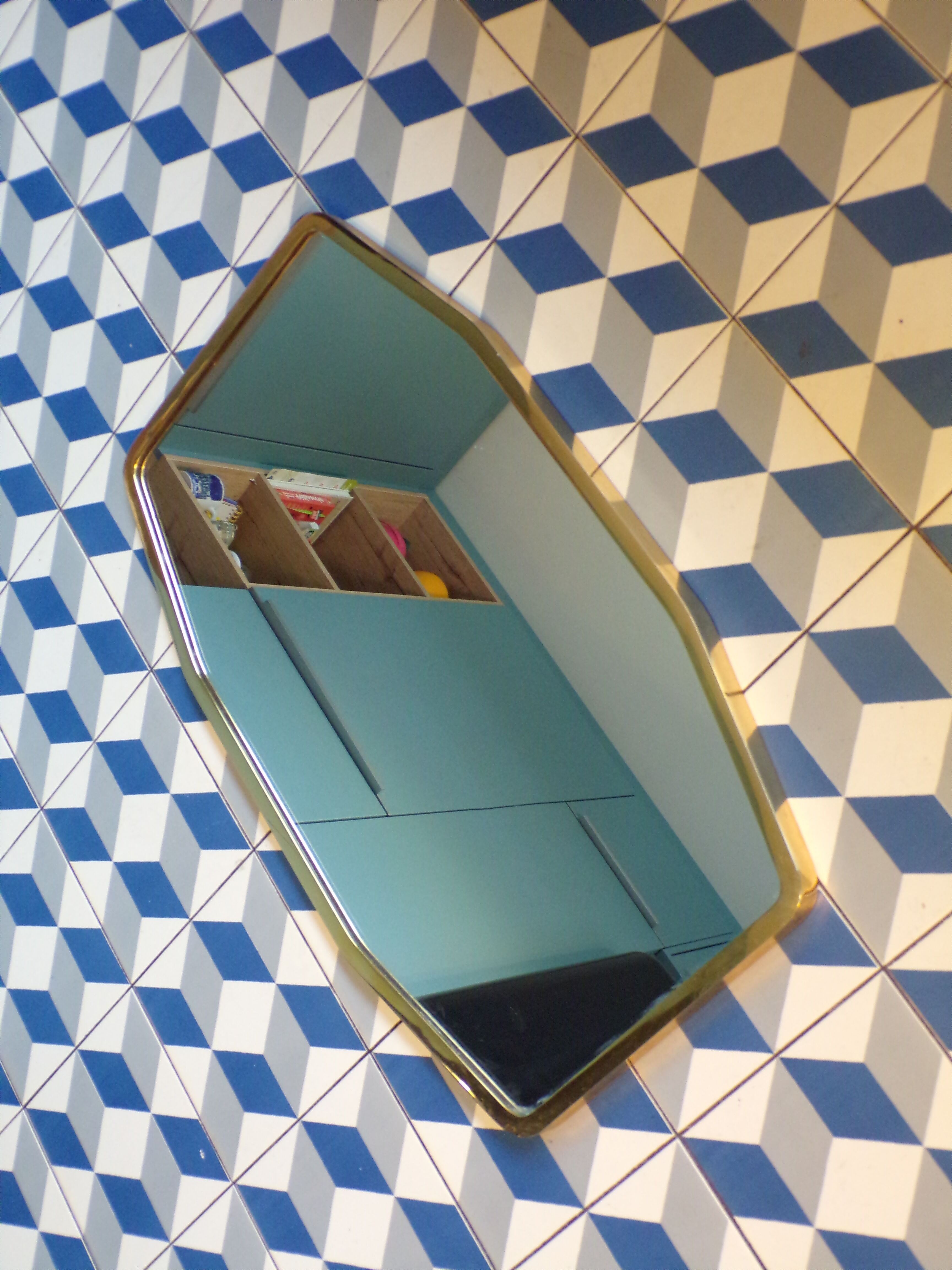 Mirror 1950 octagonal brass frame 41x70cm