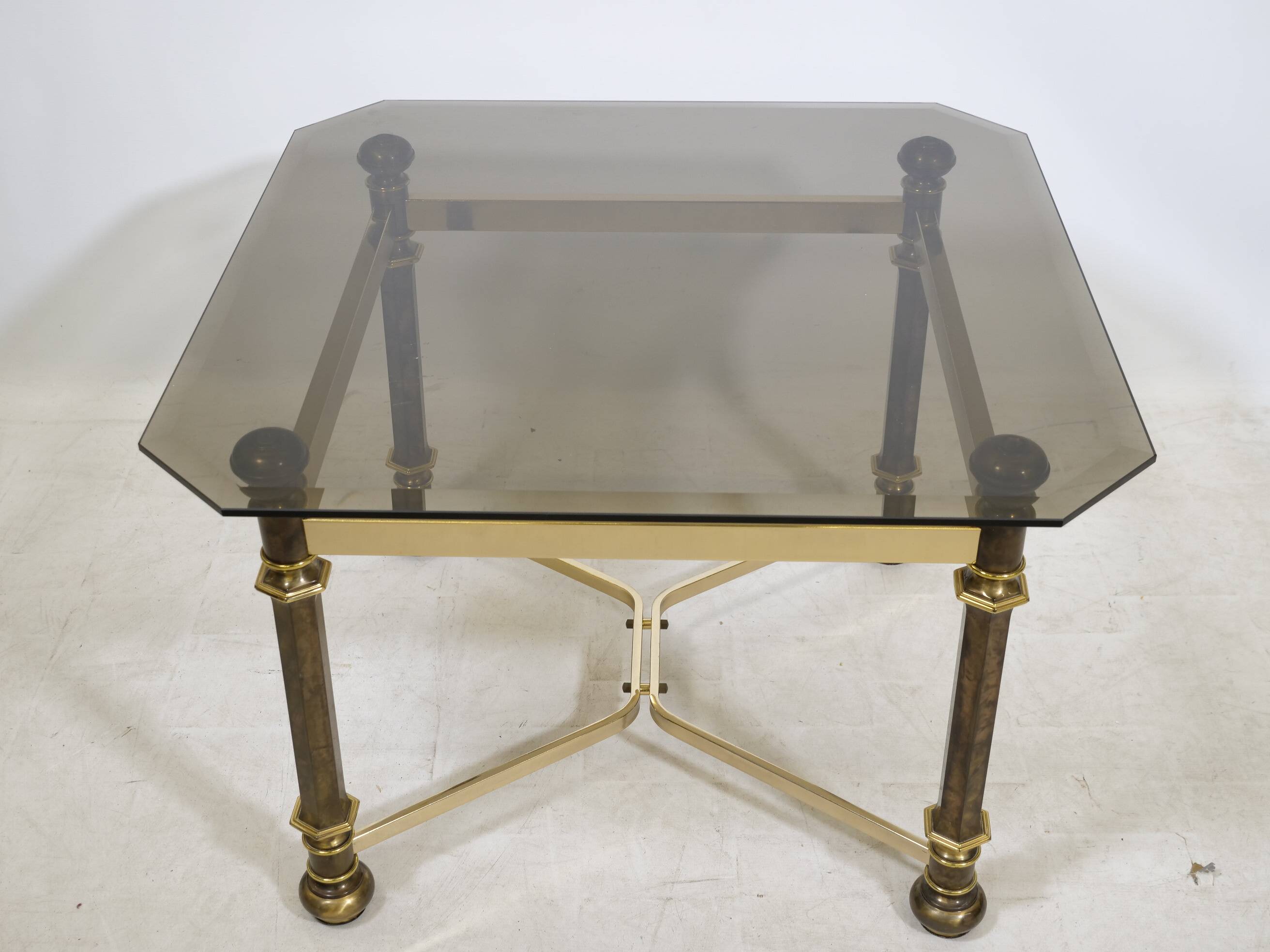 Hollywood Regency Brass and Smoked Glass Coffee Table, 1970