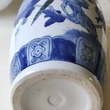 Asian baluster vase. Exotic floral/bird designs. Feather friezes, hearts. High 36 cm