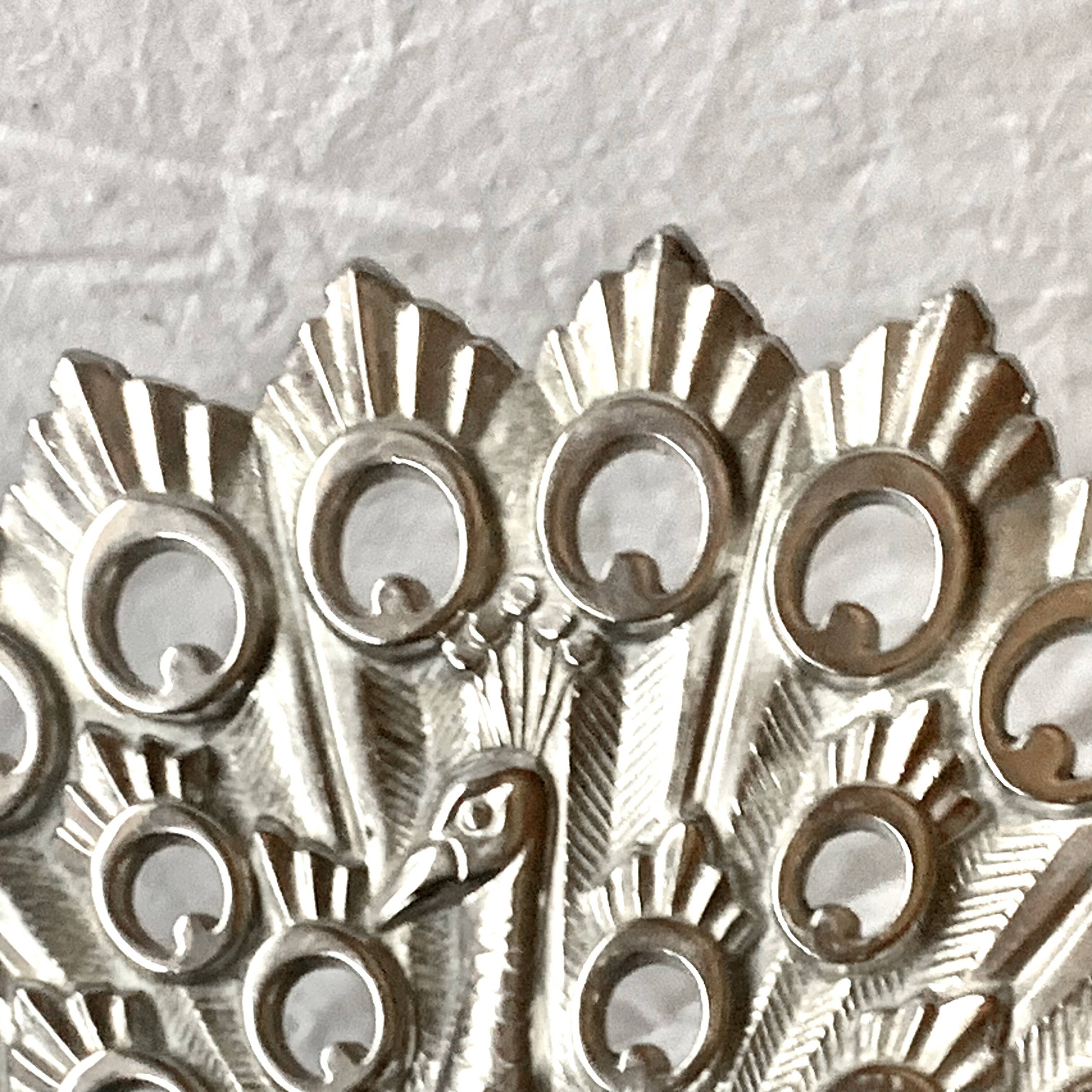 Antique Godinger silver plated metal trivet - peacock - made in Italy