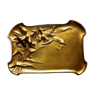 Vide poche art nouveau bronze doré antique plat imperial crown tray 19ème