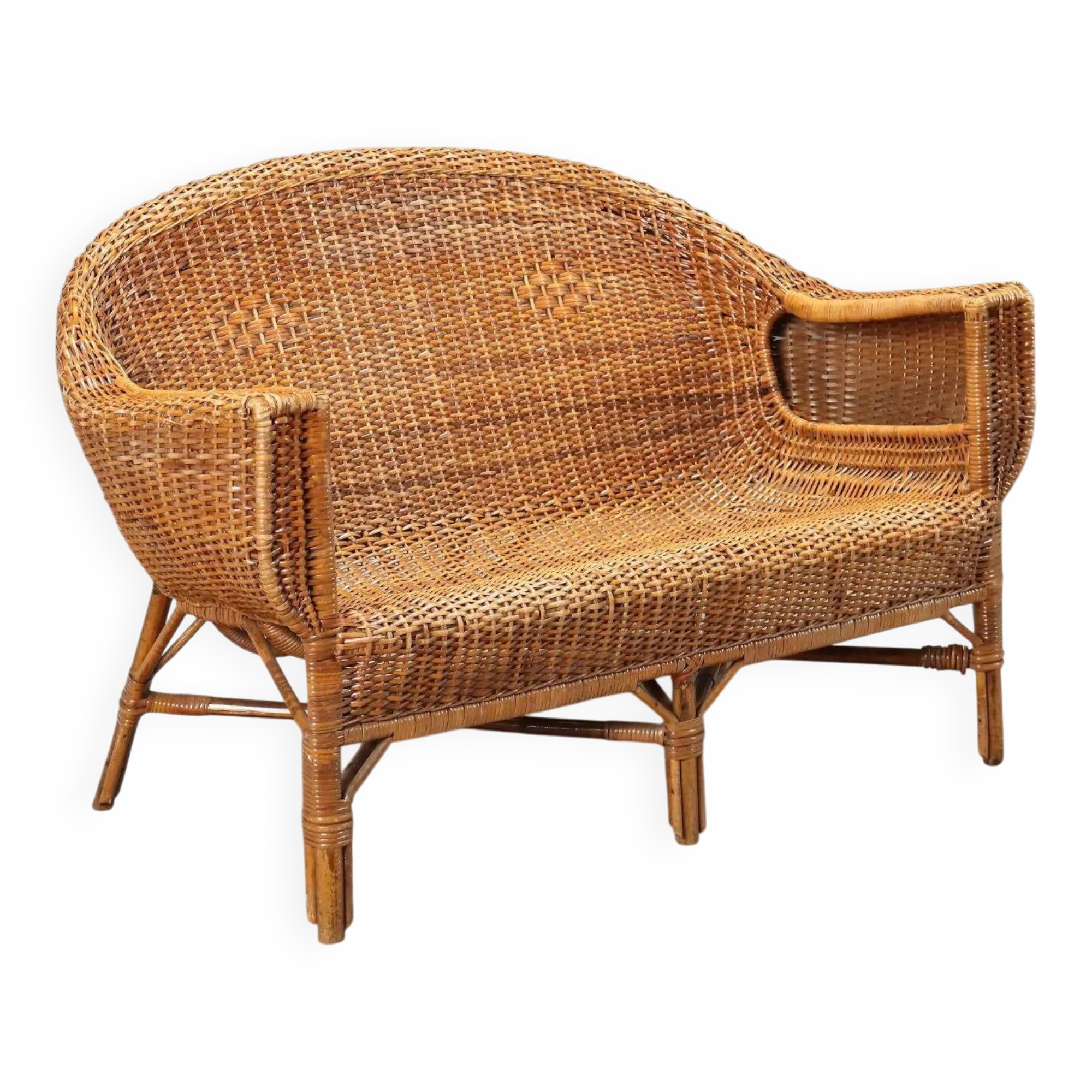 Vintage wicker and bamboo sofa, Italian design, 1950s-1960s.