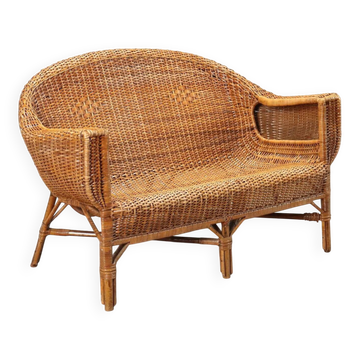 Vintage wicker and bamboo sofa, Italian design, 1950s-1960s.