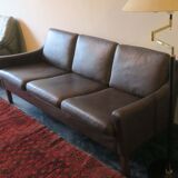Mid-century danish 3seater sofa in dark brown leather