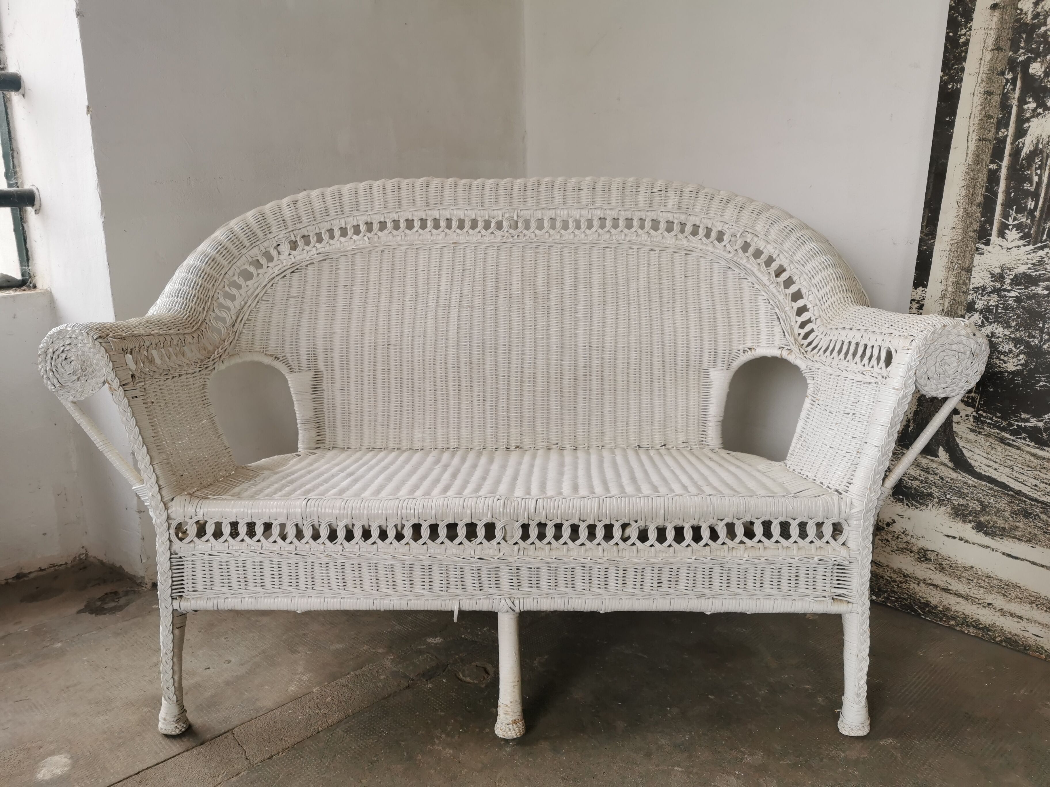 Wicker bench, rattan