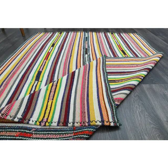 Vintage Turkish Oushak handmade wool cotton pink green runner rug 150x207