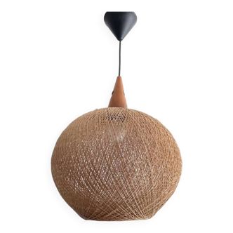 Scandinavian ball pendant light, nylon resin threads, 1970