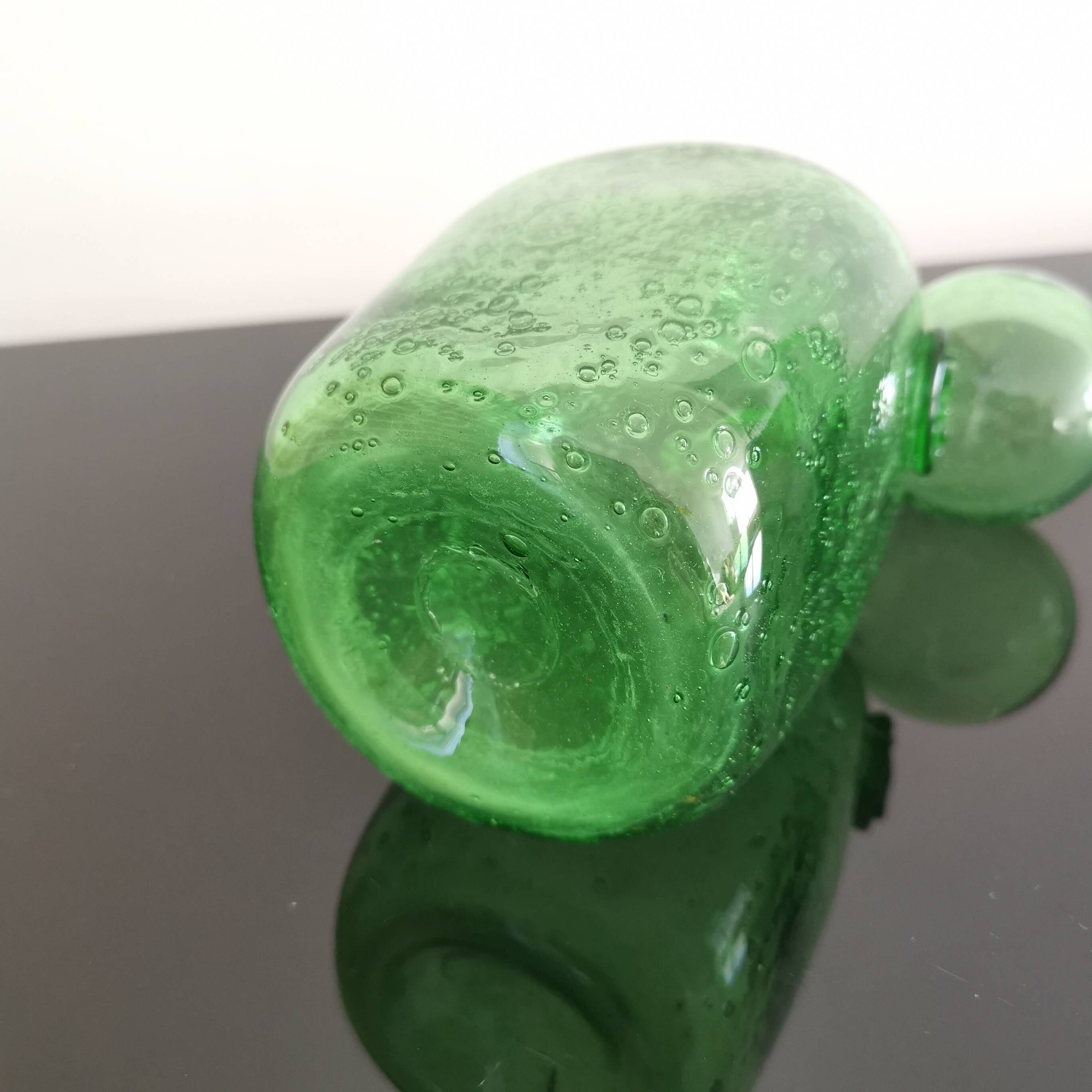 BIOT green blown glass bottle/bottle 24cm