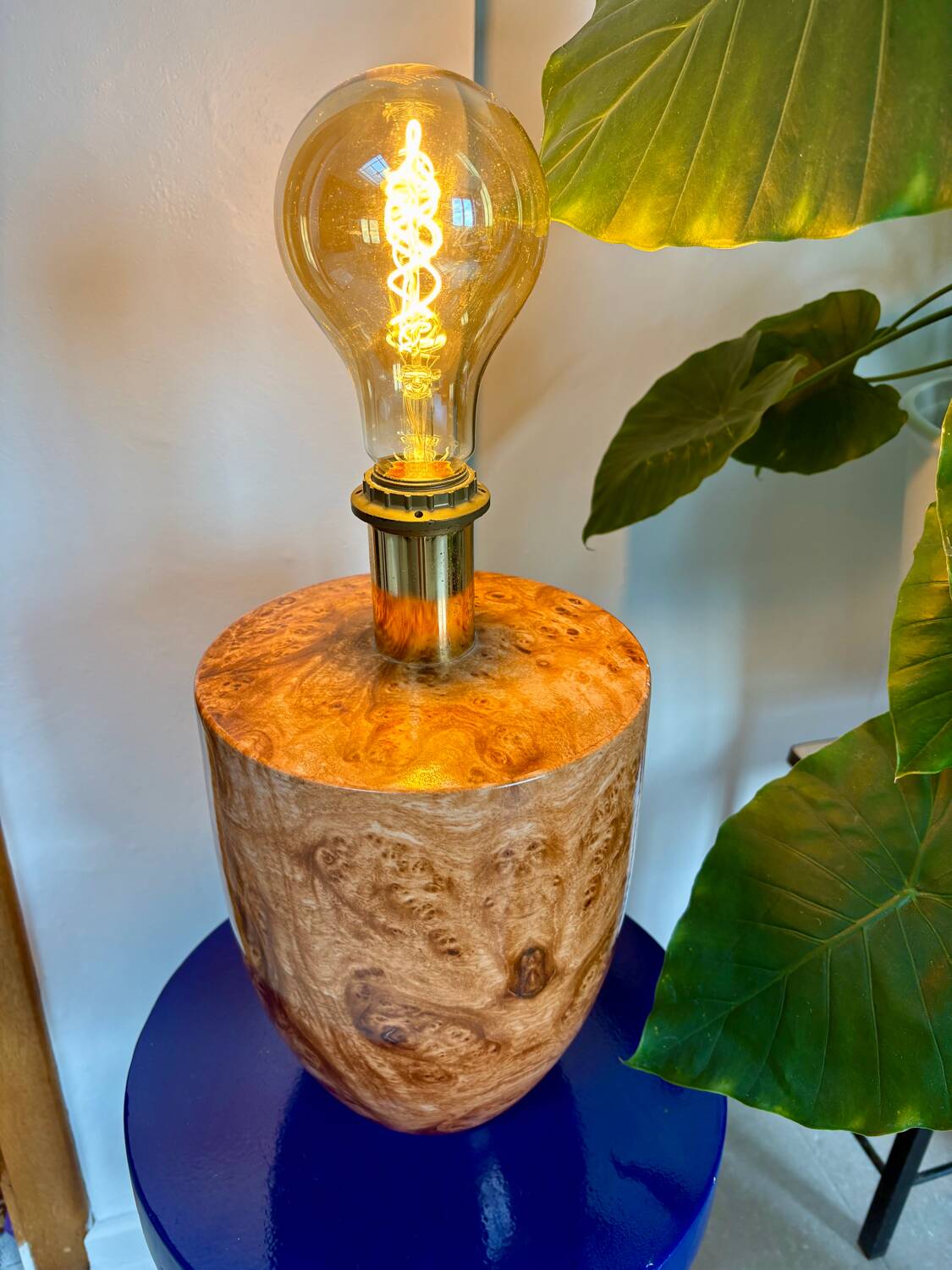 Ceramic lamp with walnut magnifying effect, Italian 1970s inspiration.