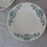 5 Plates flat Longchamp Lutèce faience old laurel green iron earth