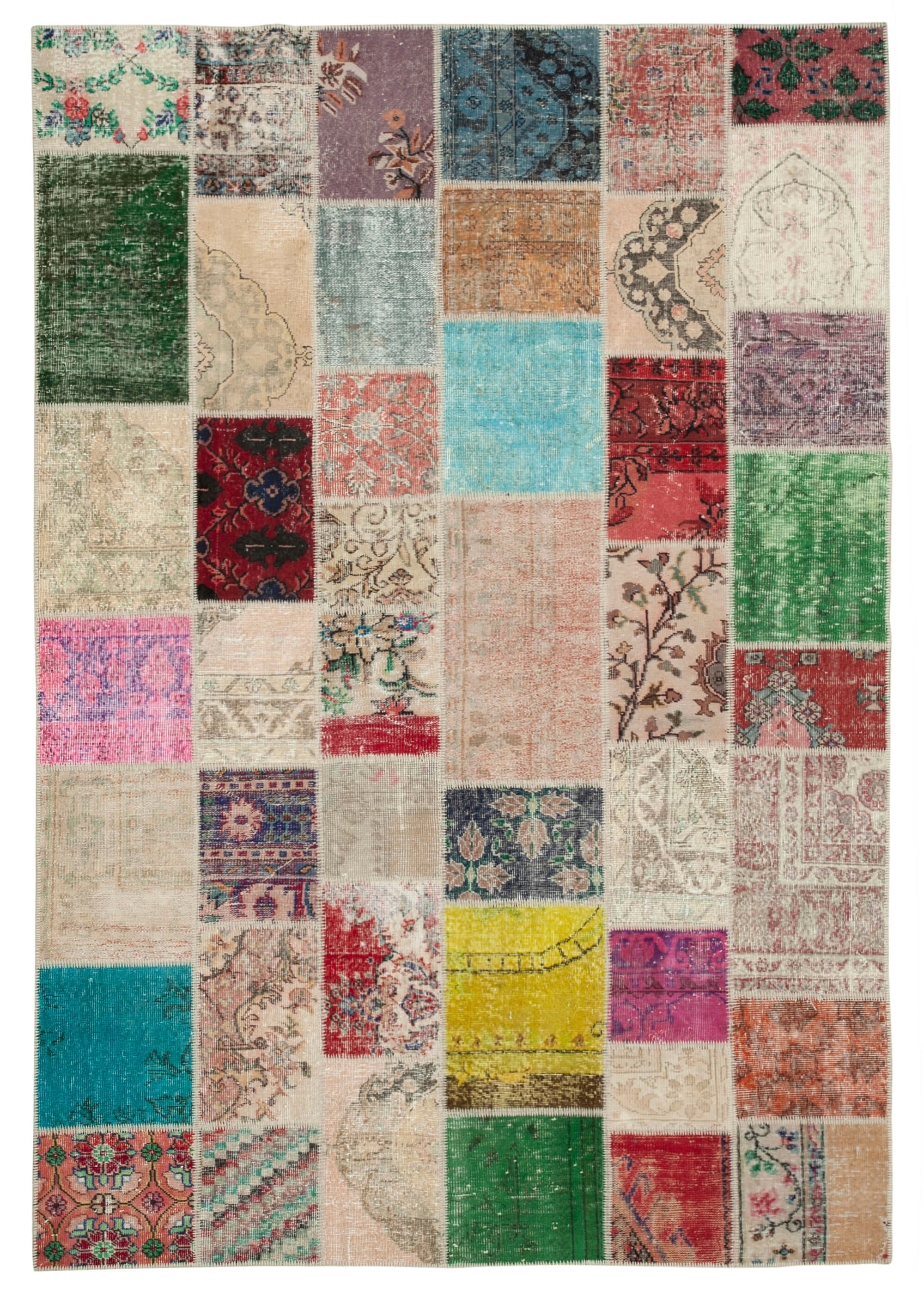 Handmade turkish overdyed 210 cm x 300 cm multicolor patchwork rug