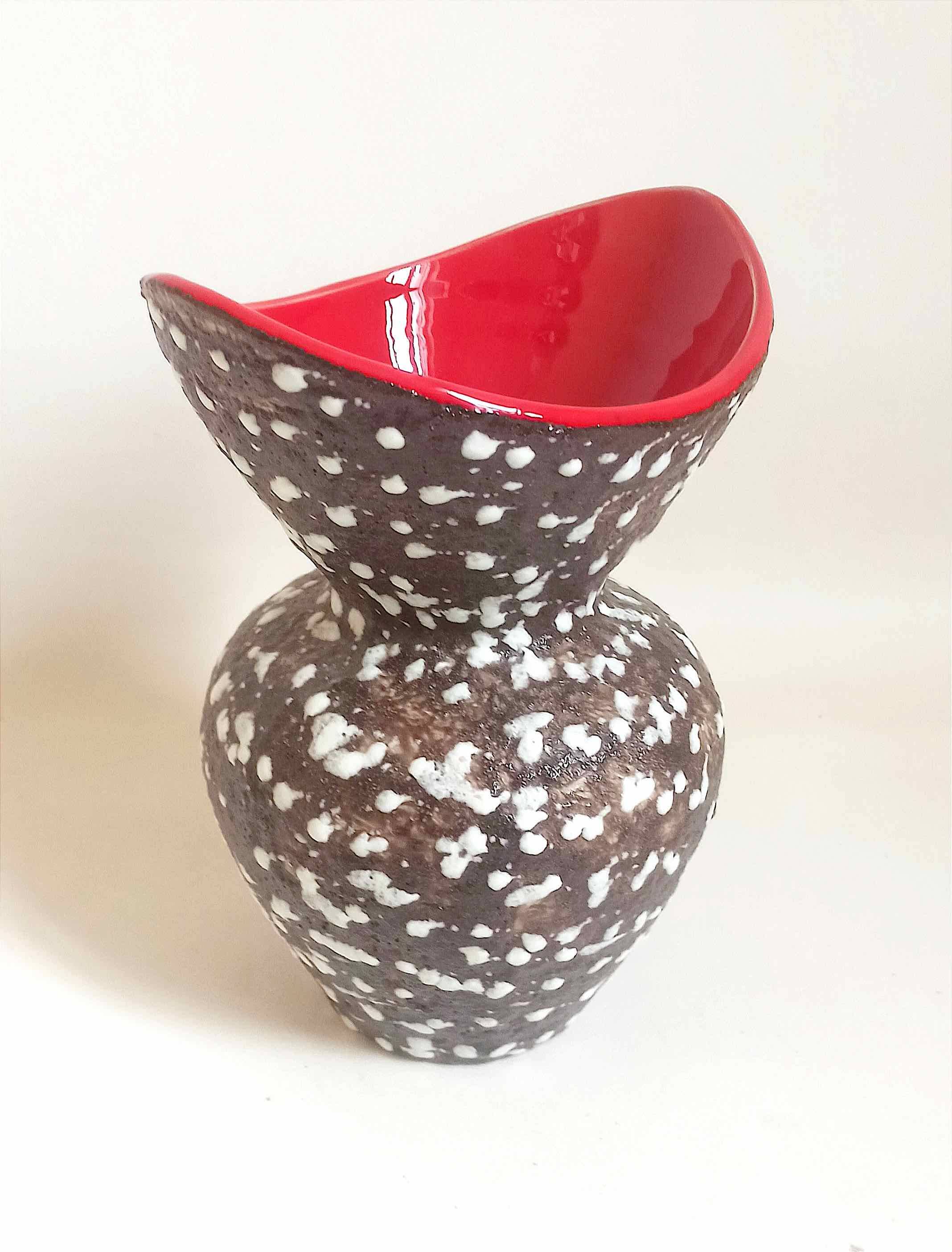 Vallauris Fat Lava Vase Red black 1950s Height 27 cm