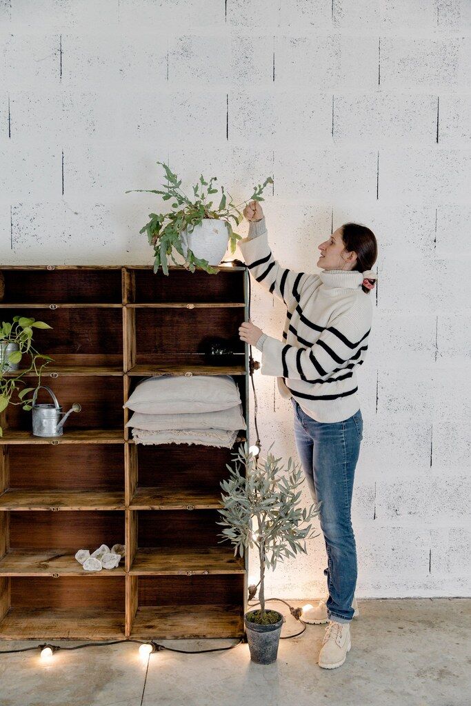 Factory locker cabinet, wood and green