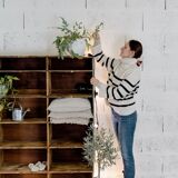 Factory locker cabinet, wood and green