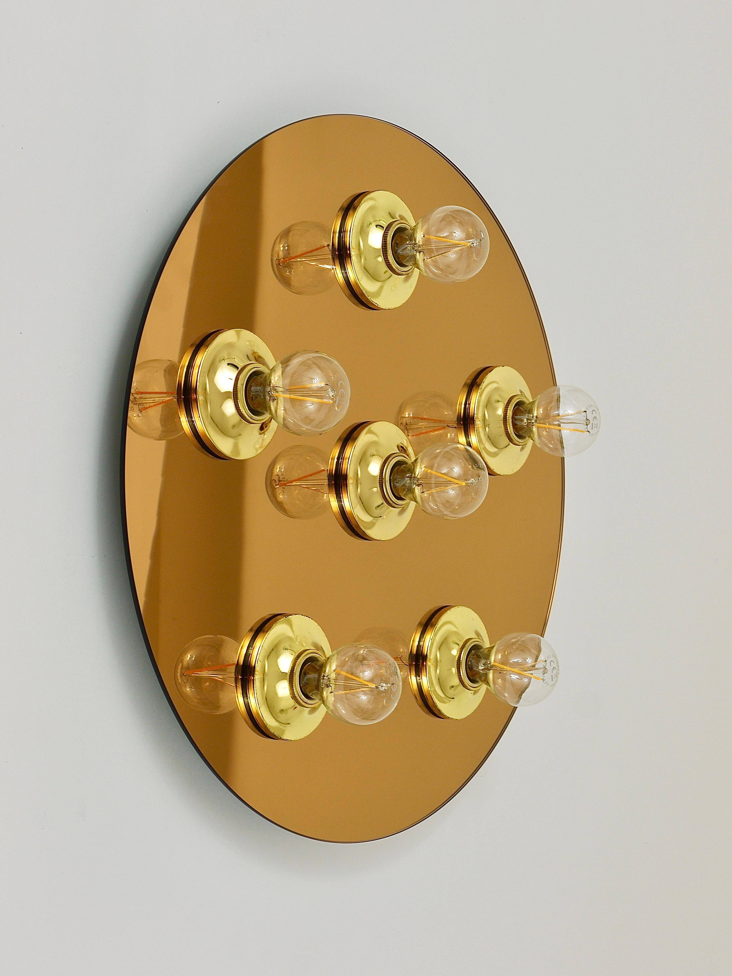 Fontana Arte Style Mirror in Gilded Bronze Glass Ceiling Light or Wall Sconce, Italy, 1970s