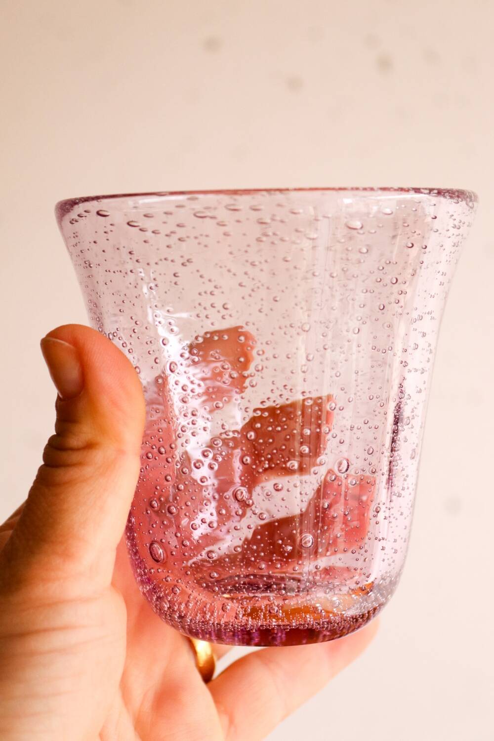 6 purple Biot bubble blown water glasses