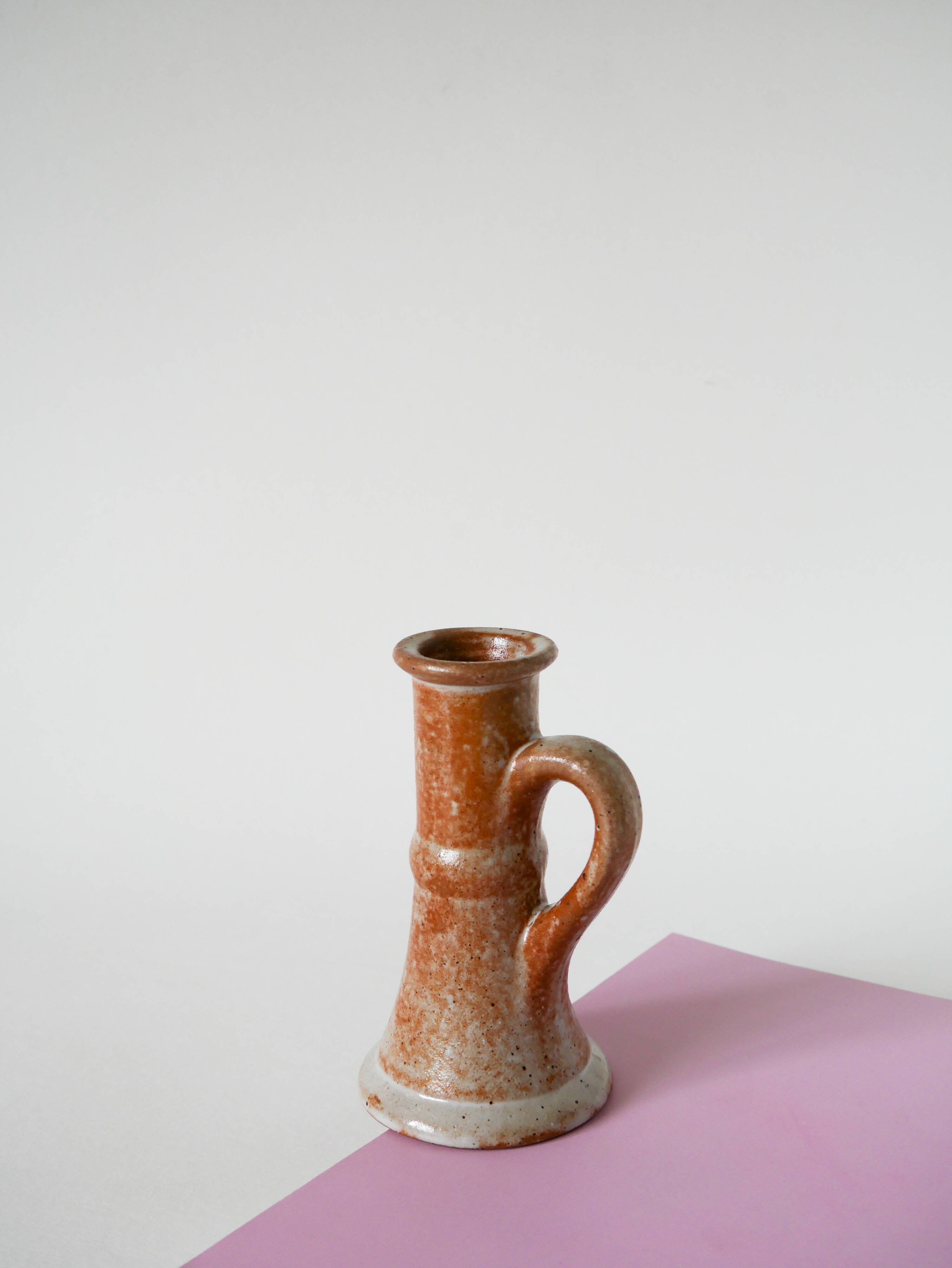 Pair of glazed sandstone candlesticks, 1970