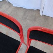Set of 4 1970s Red & Black Metal Chair: Space Age Stackable Dining Chair