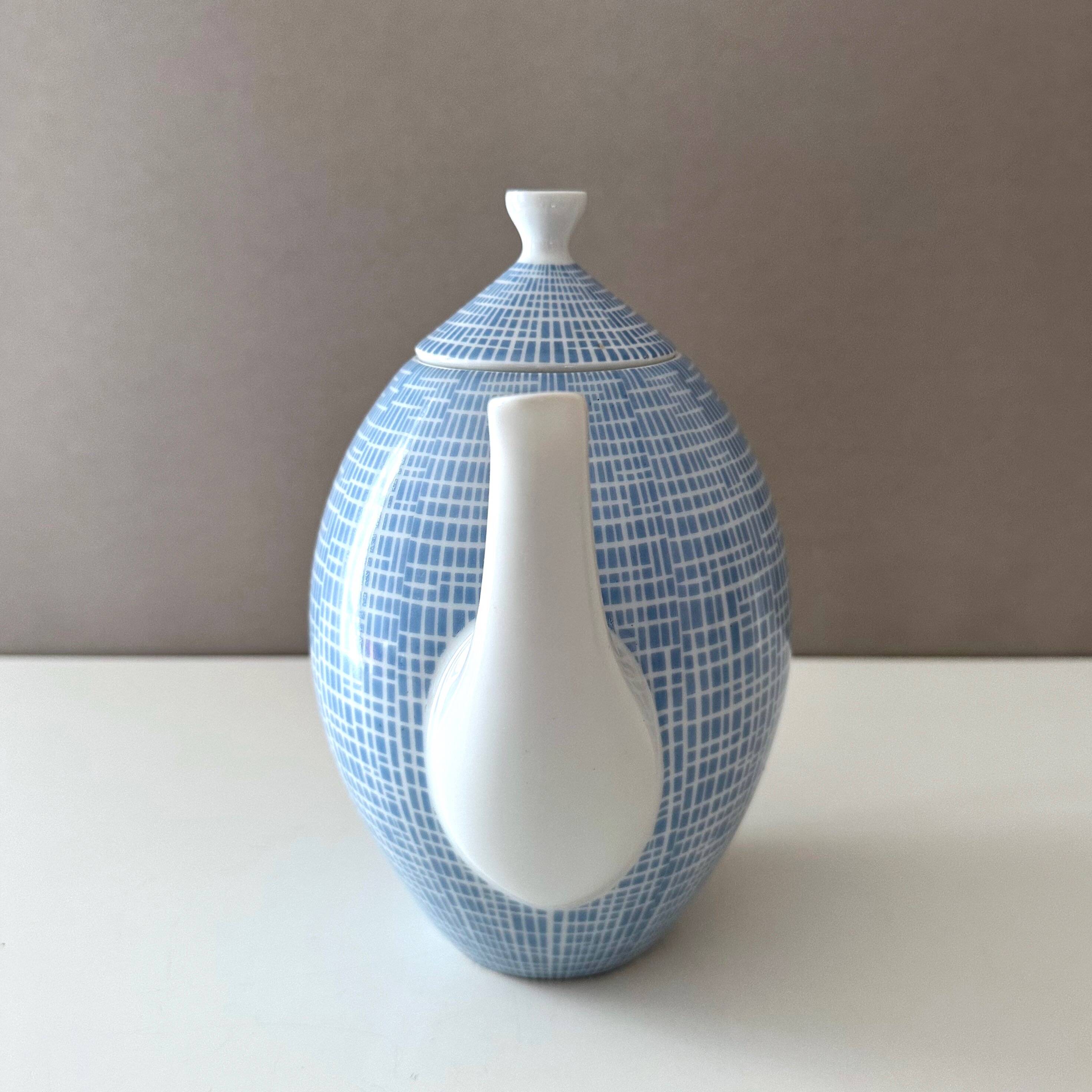 Arzberg Form 2000 “Bast” Pattern – Blue Teapot and Sugar Bowl