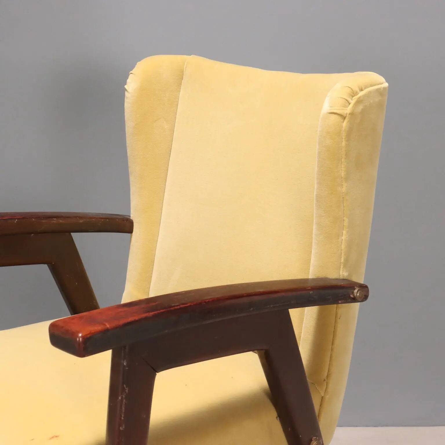 Fauteuils vintage design en bois, mousse et tissu, Italie, années 1960
