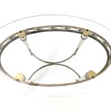 Table basse en laiton avec plateau en verre ovale dans le style de Pierluigi Colli, Italie