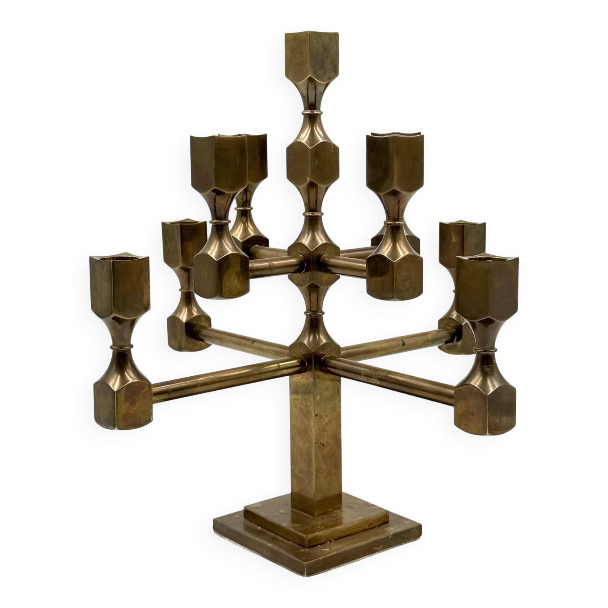 Modern solid brass candelabra, Lars Bergsten, Gusum Sweden 1990