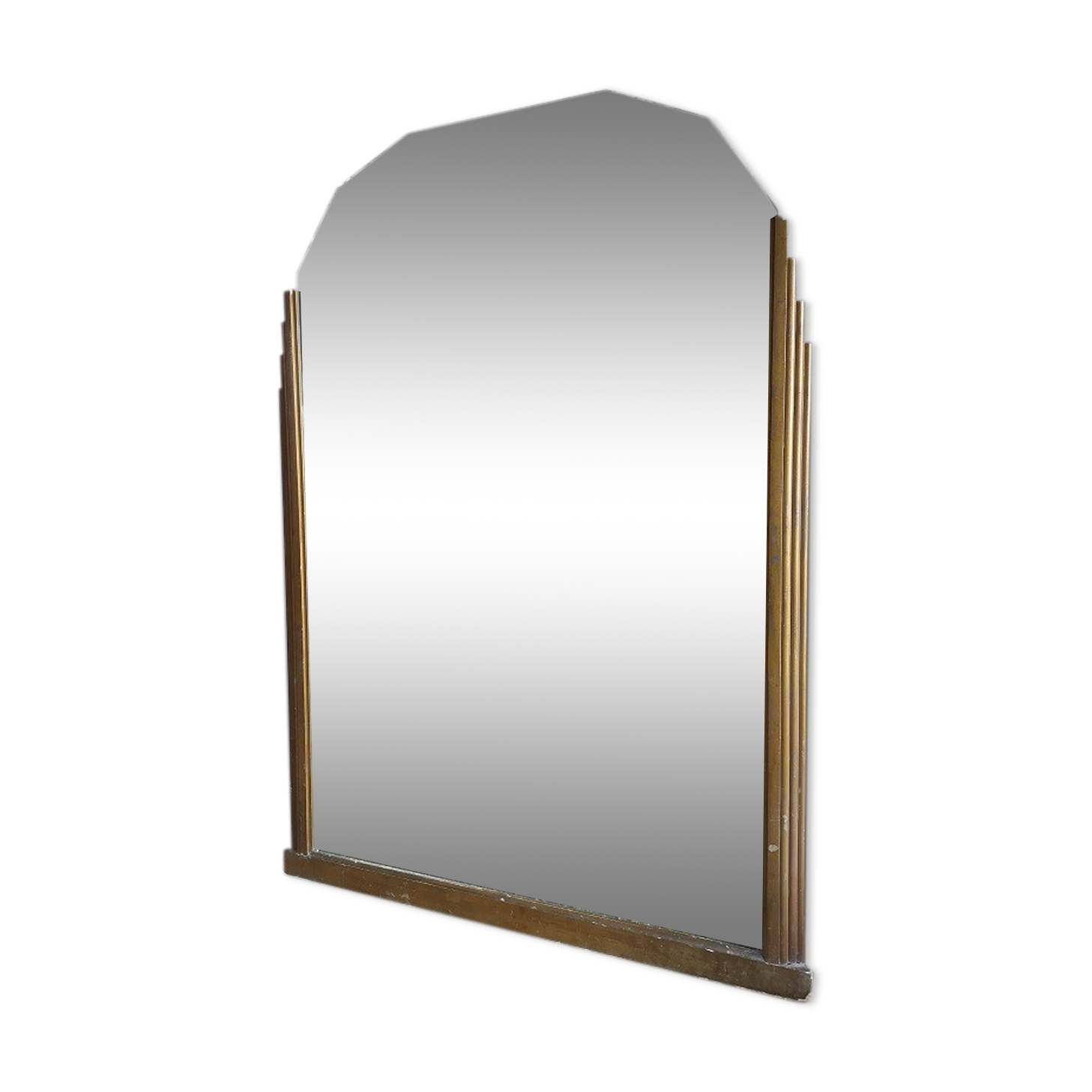 Miroir ciselé art déco châssis bois doré patiné glace mercure  ancien vintage 83x118cm